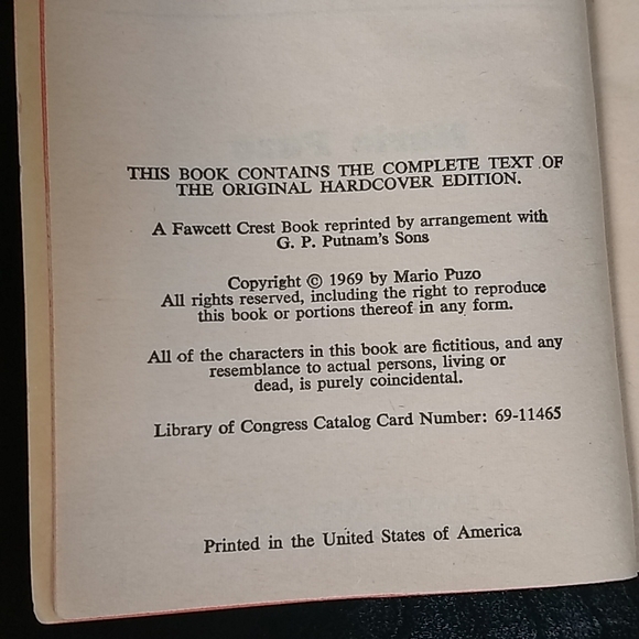 First Softcover Printing of "The Godfather" by Mario Puzo, Fawcett Crest - Picture 5 of 8